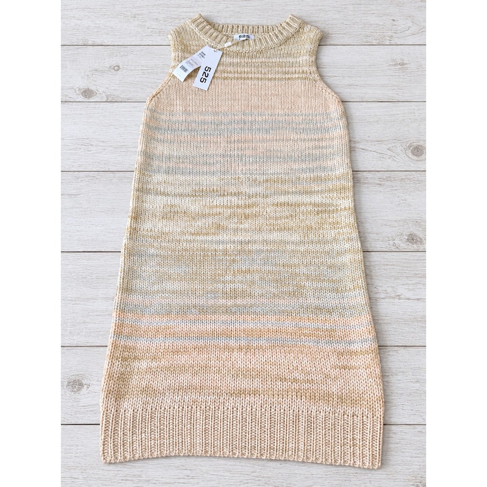 525 America Sleeveless Knit Mini Dress Desert Multi Boho Ombre Pastel Medium NWT